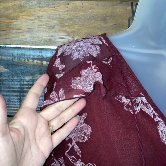 LC Lauren Conrad burgundy floral chiffon Dress M country boho cottagecore - Picture 7 of 12